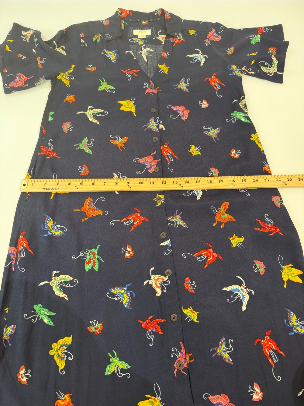 Anthropologie Maeve Midi Shirtdress Size XS Navy Butterfly Print - Picture 7 of 11